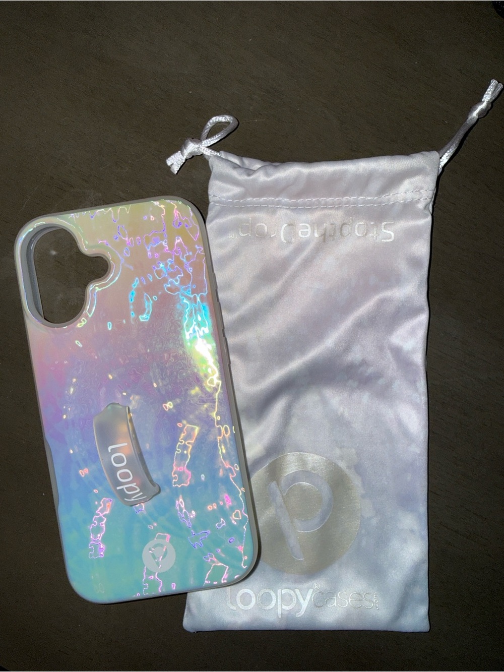 Loopy Case Iridescent Holographic Phone Case with Loop Grip - Pearl